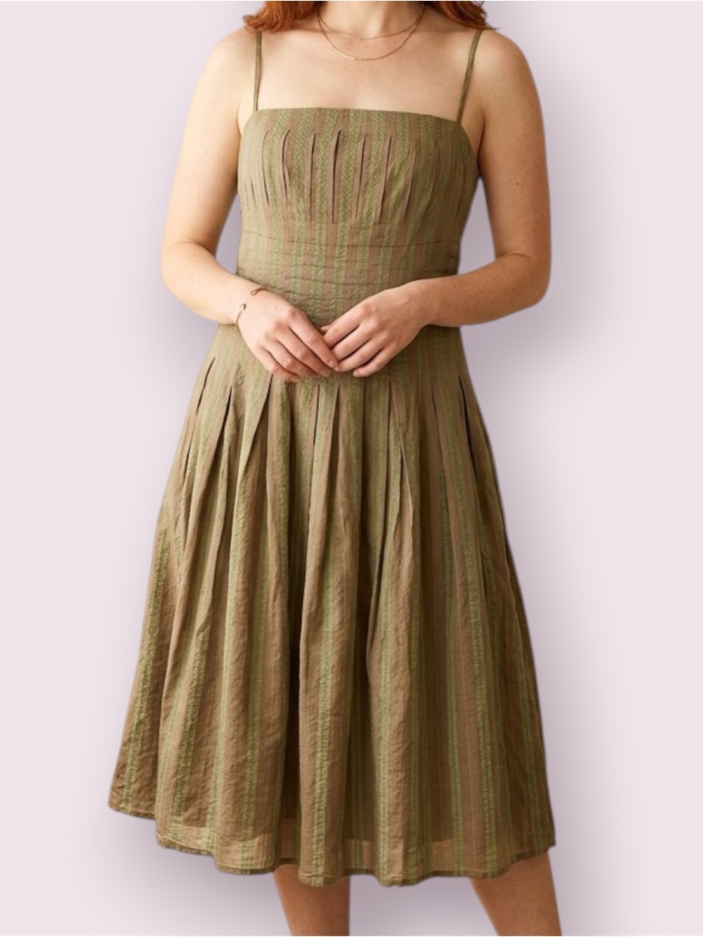 Isaac Mizrahi for Target Pleated Fit-and-Flare Dress Brown Green Size 6